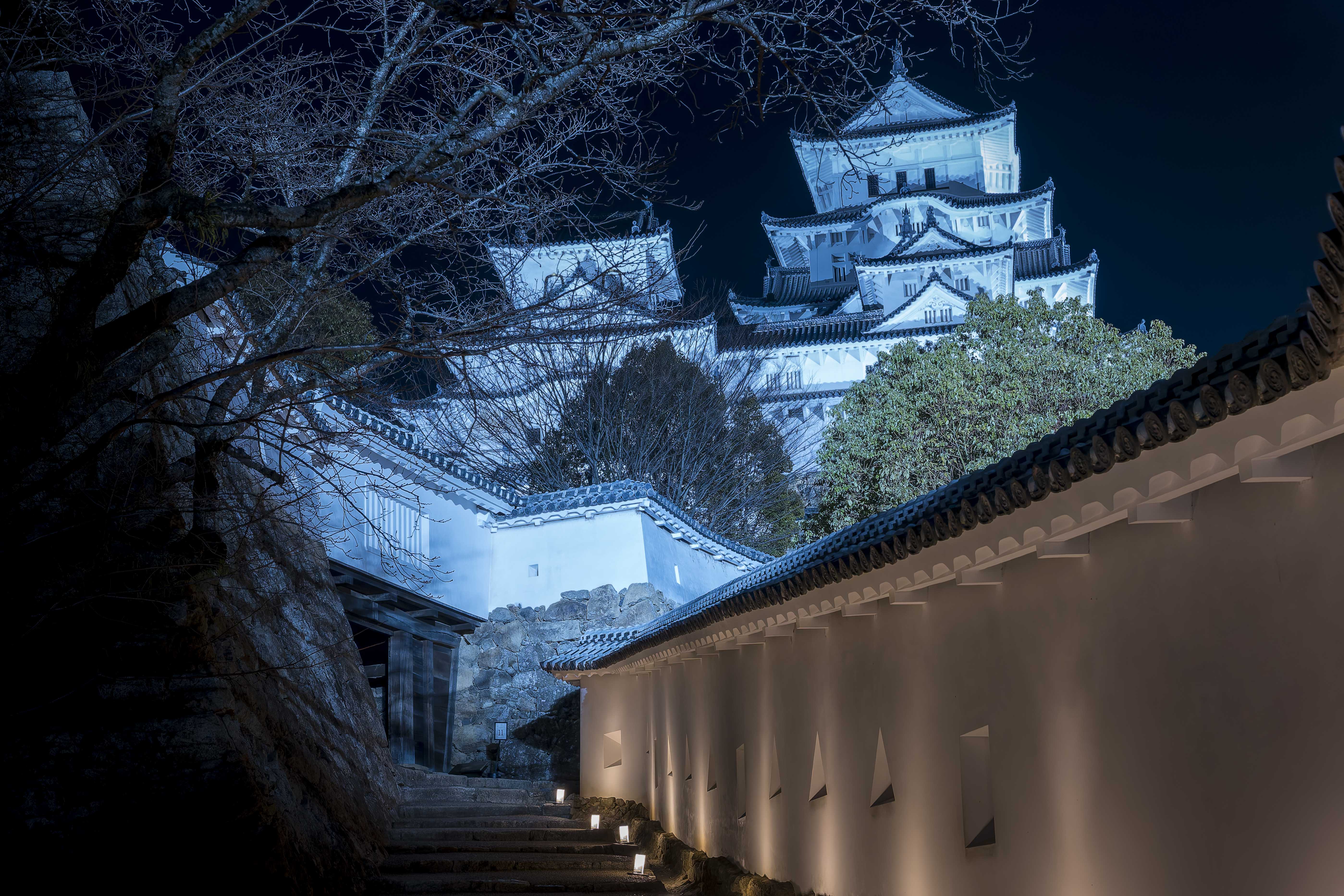 姫路城 — 第二十七景 夜の将軍坂 静寂の石段（通称「将軍坂」（はの門へと続く石段）から、春の夜）